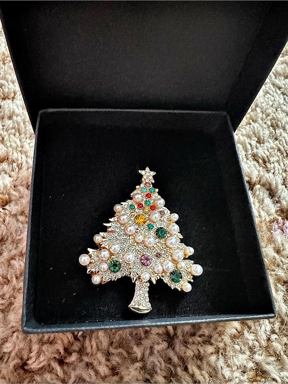 Jeweled Christmas Tree Brooch